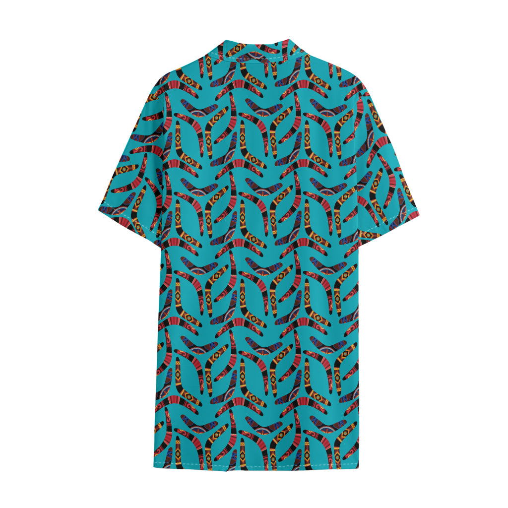 Australian Aboriginal Boomerang Print Cotton Hawaiian Shirt