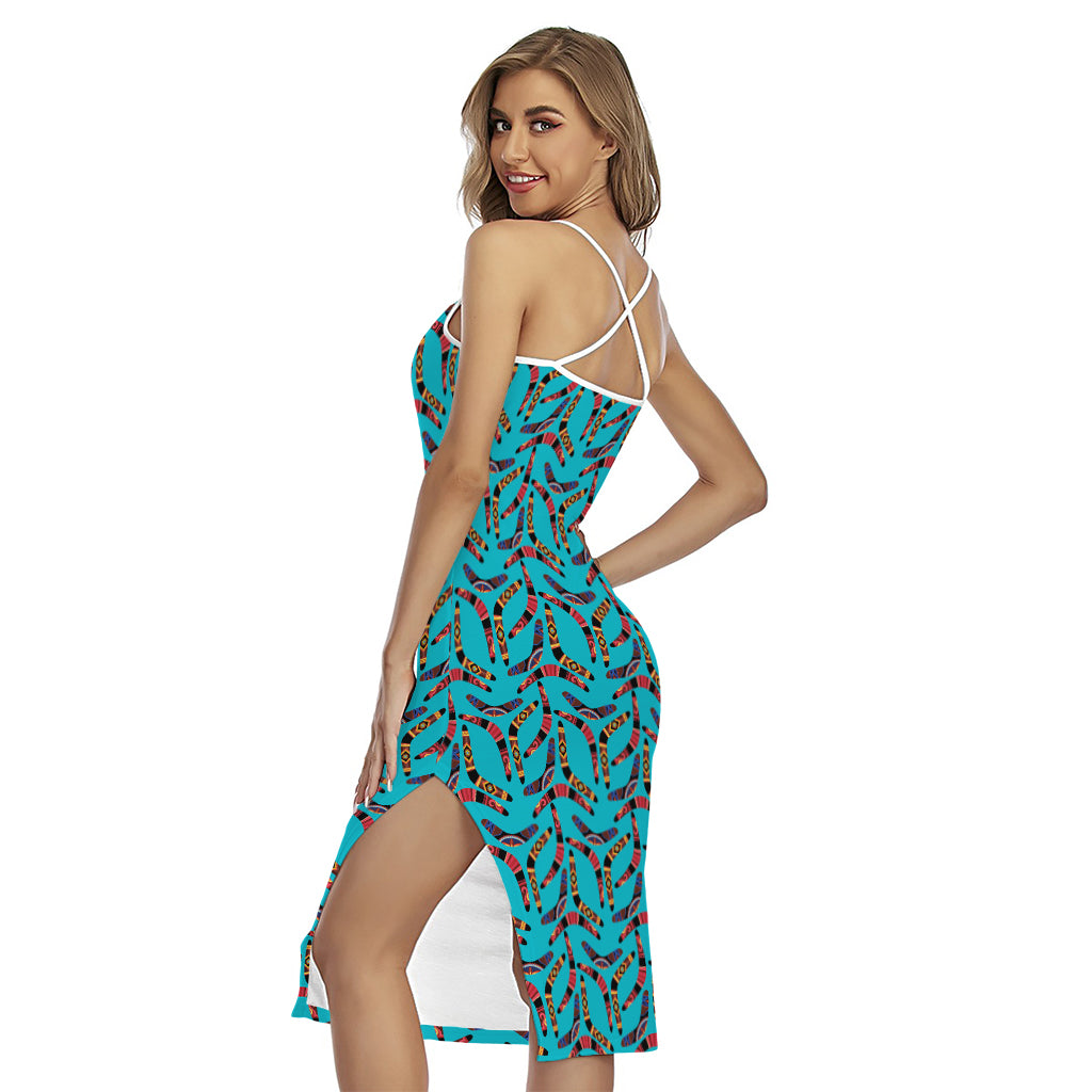 Australian Aboriginal Boomerang Print Cross Back Cami Dress