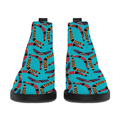 Australian Aboriginal Boomerang Print Flat Ankle Boots