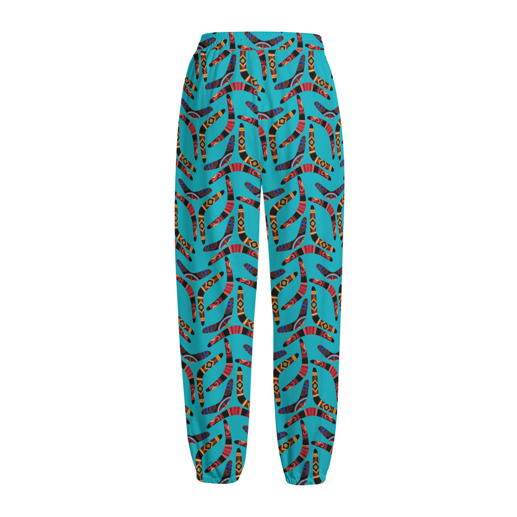 Australian Aboriginal Boomerang Print Fleece Lined Knit Pants