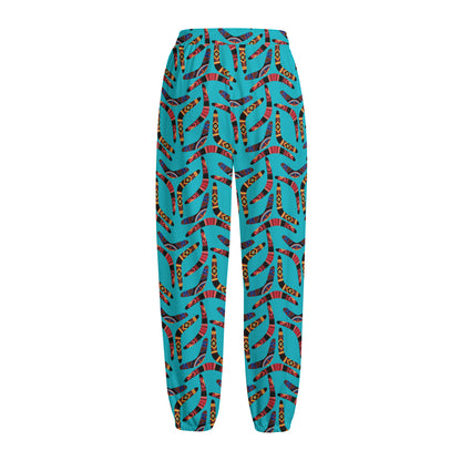 Australian Aboriginal Boomerang Print Fleece Lined Knit Pants