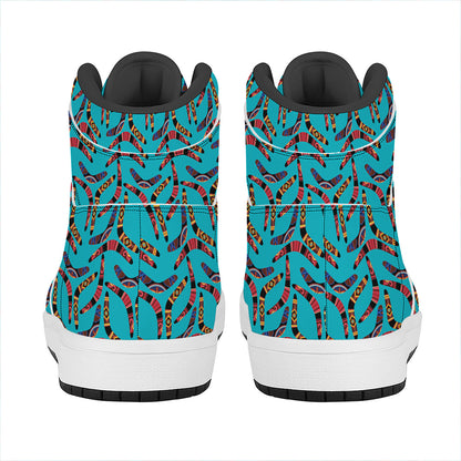 Australian Aboriginal Boomerang Print High Top Leather Sneakers
