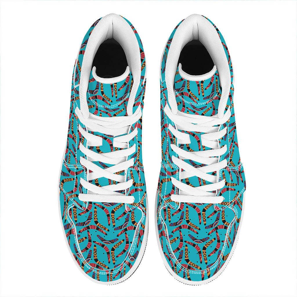 Australian Aboriginal Boomerang Print High Top Leather Sneakers