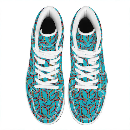 Australian Aboriginal Boomerang Print High Top Leather Sneakers