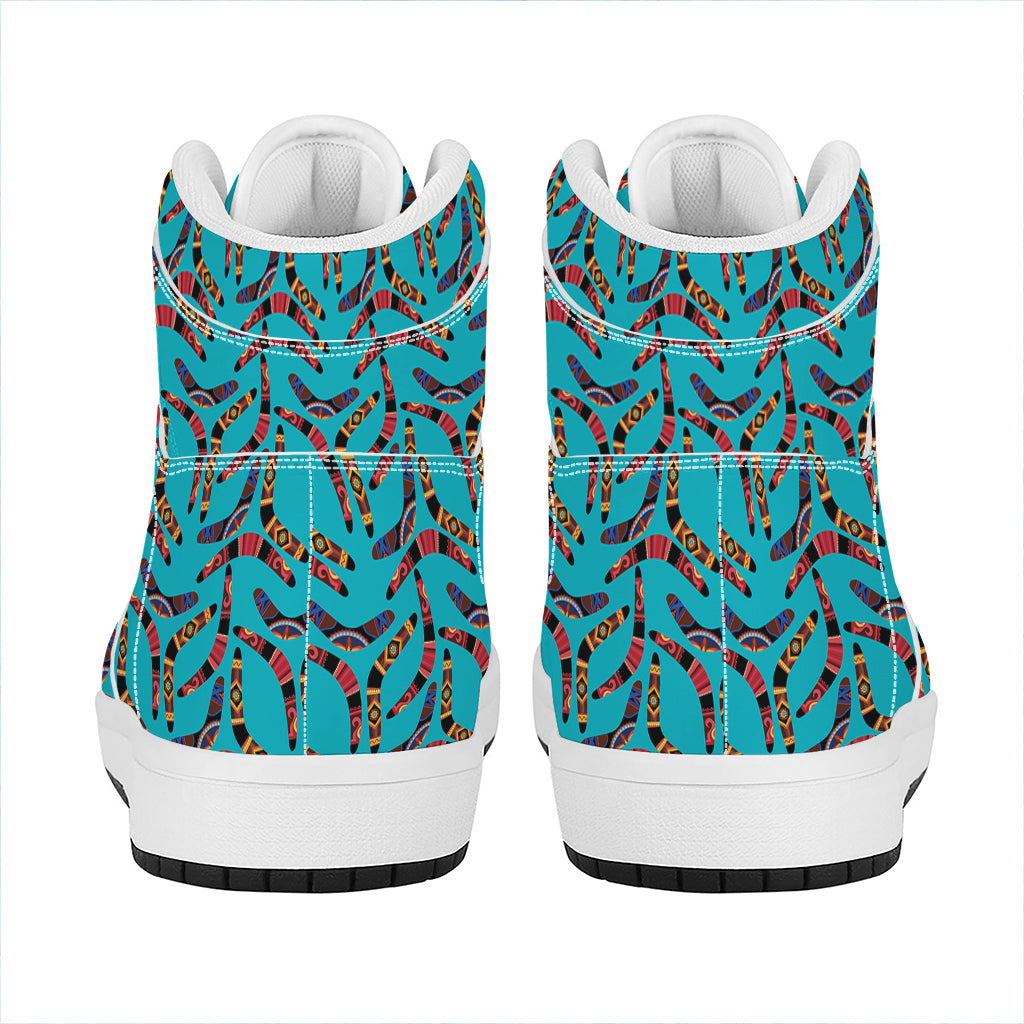 Australian Aboriginal Boomerang Print High Top Leather Sneakers