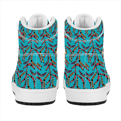 Australian Aboriginal Boomerang Print High Top Leather Sneakers