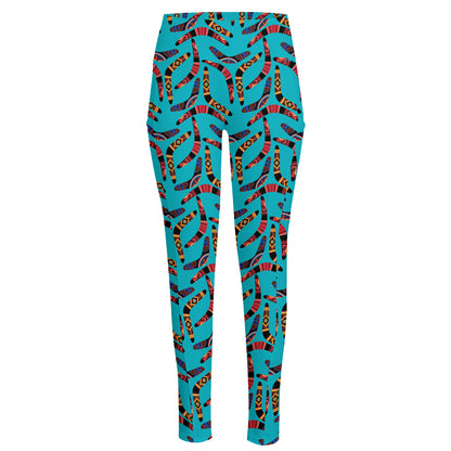 Australian Aboriginal Boomerang Print High-Waisted Pocket Leggings