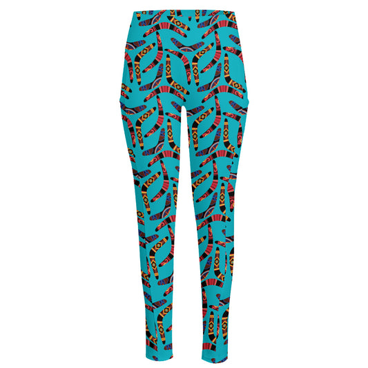 Australian Aboriginal Boomerang Print High-Waisted Pocket Leggings