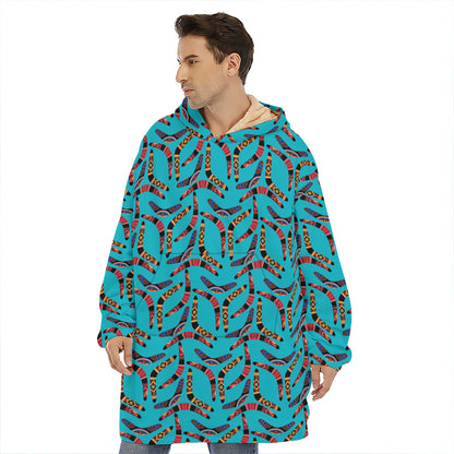 Australian Aboriginal Boomerang Print Hoodie Blanket