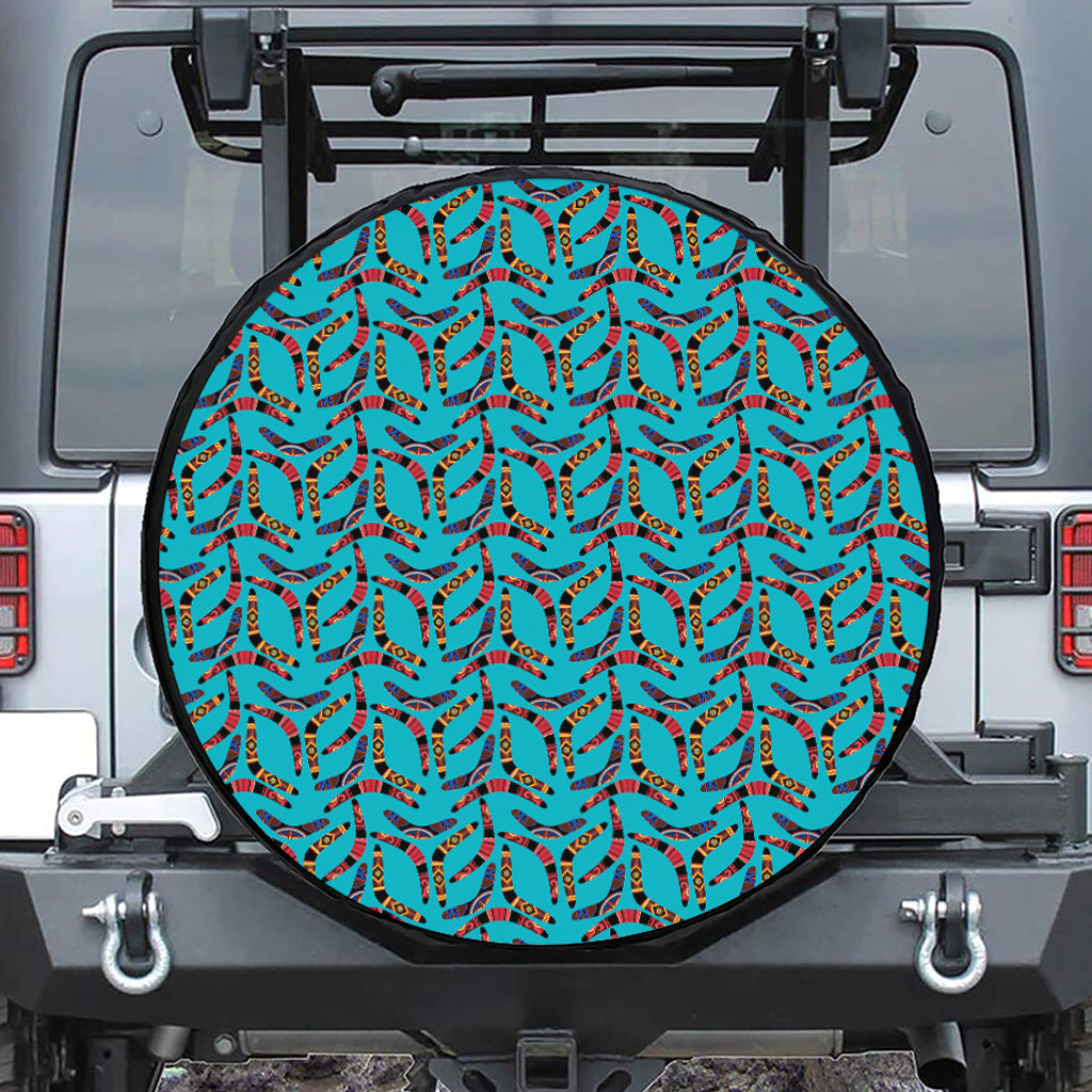 Australian Aboriginal Boomerang Print Leather Spare Tire Cover