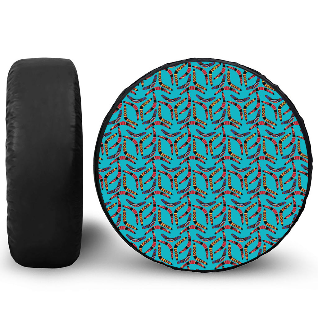 Australian Aboriginal Boomerang Print Leather Spare Tire Cover