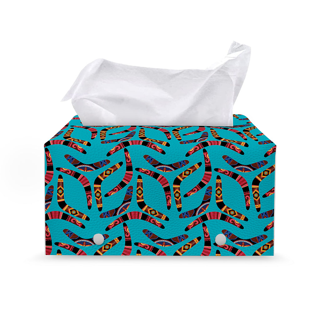 Australian Aboriginal Boomerang Print Leather Tissue Box Cover