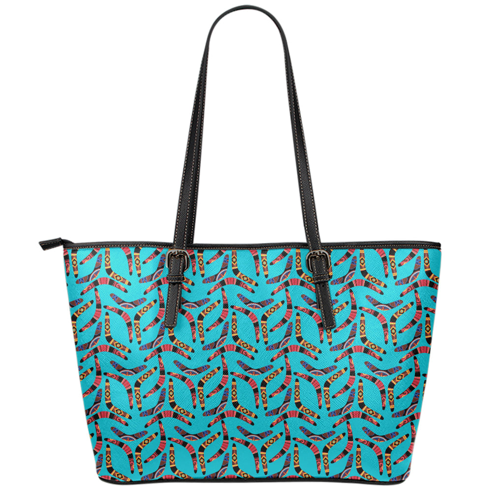Australian Aboriginal Boomerang Print Leather Tote Bag
