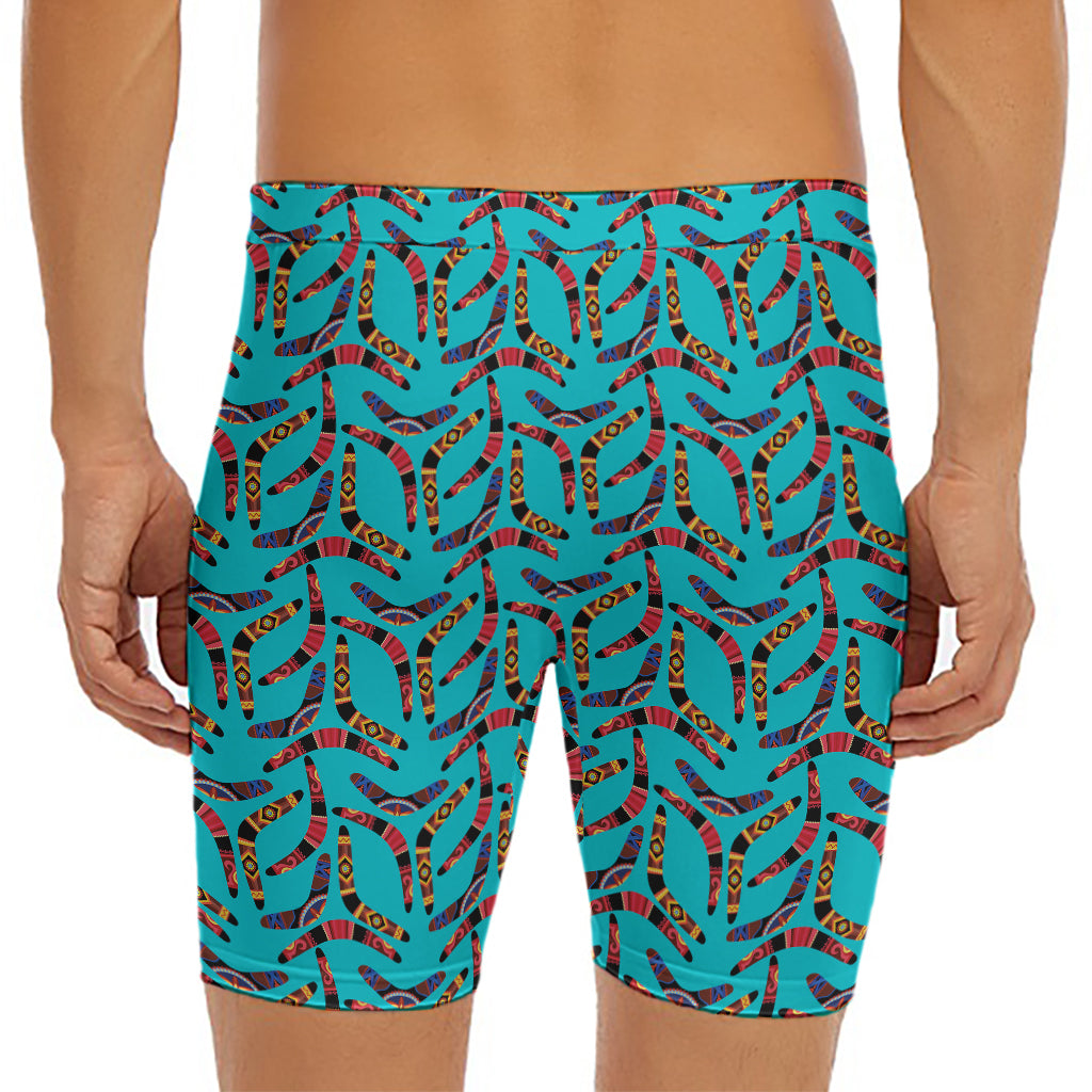 Australian Aboriginal Boomerang Print Men's Long Boxer Briefs