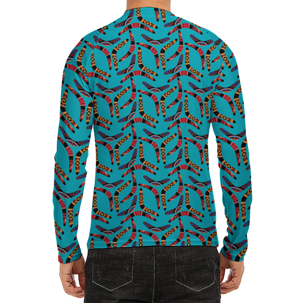 Australian Aboriginal Boomerang Print Men's Long Sleeve Rash Guard