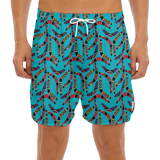 Australian Aboriginal Boomerang Print Men's Split Running Shorts