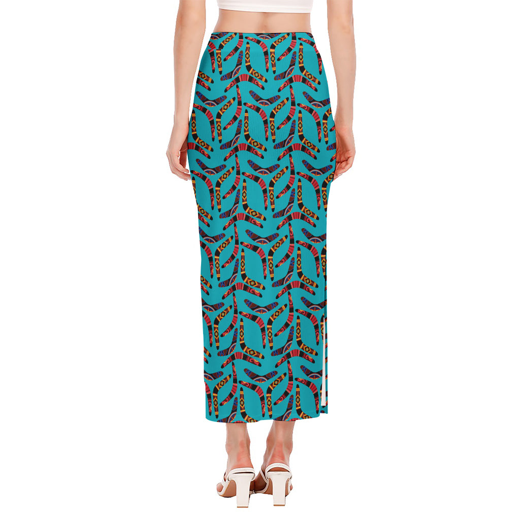 Australian Aboriginal Boomerang Print Side Slit Maxi Skirt