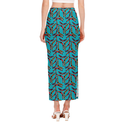 Australian Aboriginal Boomerang Print Side Slit Maxi Skirt