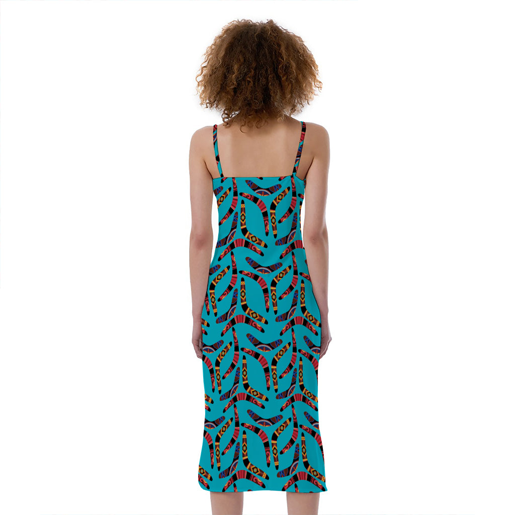 Australian Aboriginal Boomerang Print Slim Fit Midi Cami Dress