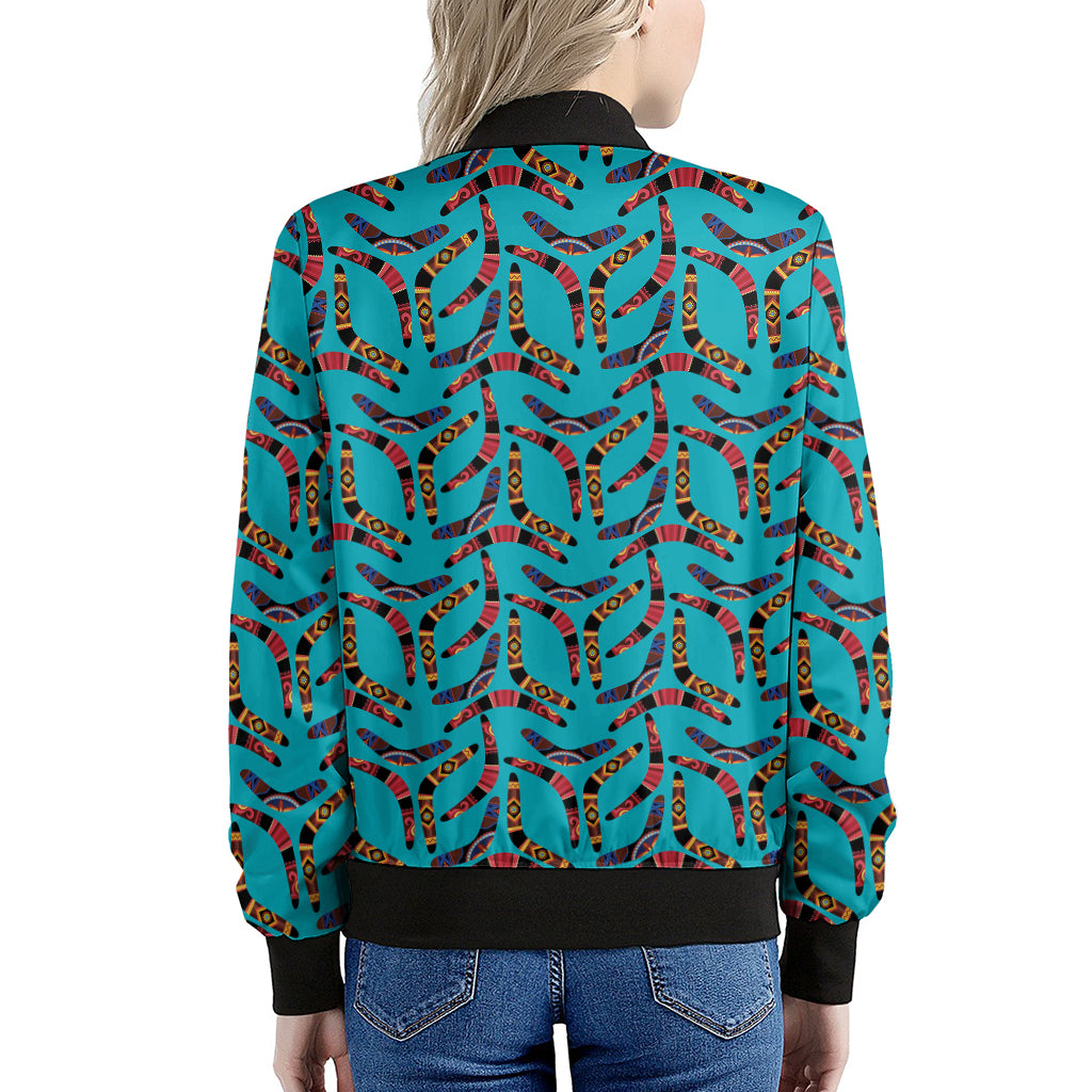 Australian Aboriginal Boomerang Print Women's Bomber Jacket