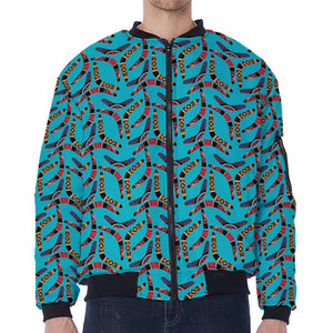 Australian Aboriginal Boomerang Print Zip Sleeve Bomber Jacket