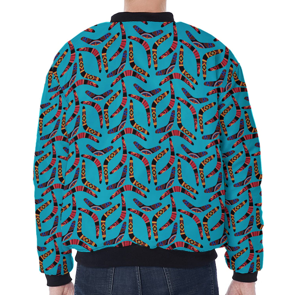 Australian Aboriginal Boomerang Print Zip Sleeve Bomber Jacket