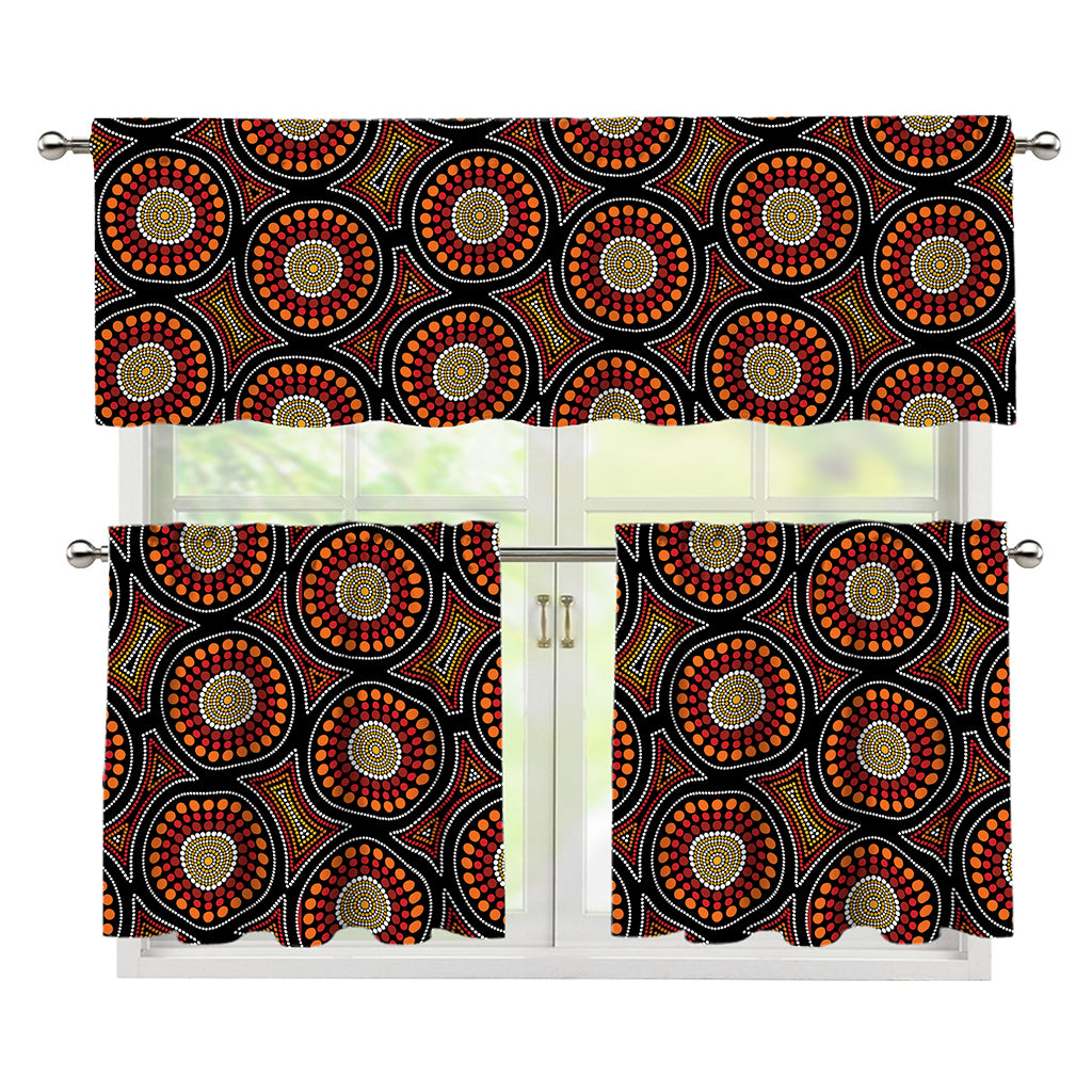 Australian Aboriginal Dot Pattern Print 3 Piece Kitchen Curtains