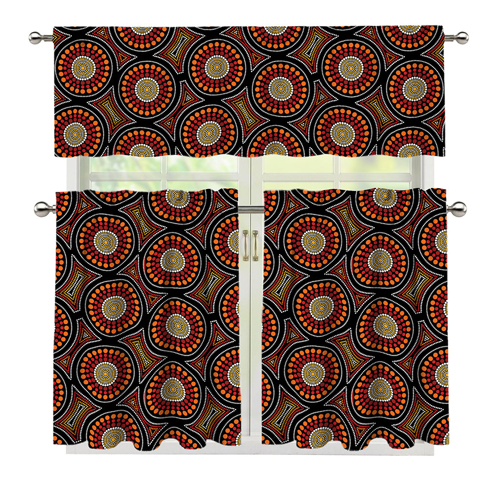 Australian Aboriginal Dot Pattern Print 3 Piece Kitchen Curtains
