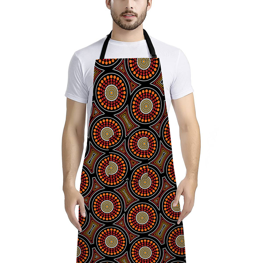 Australian Aboriginal Dot Pattern Print Bib Apron With Pocket