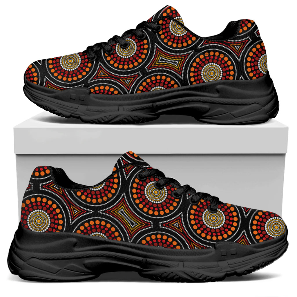 Australian Aboriginal Dot Pattern Print Black Chunky Shoes