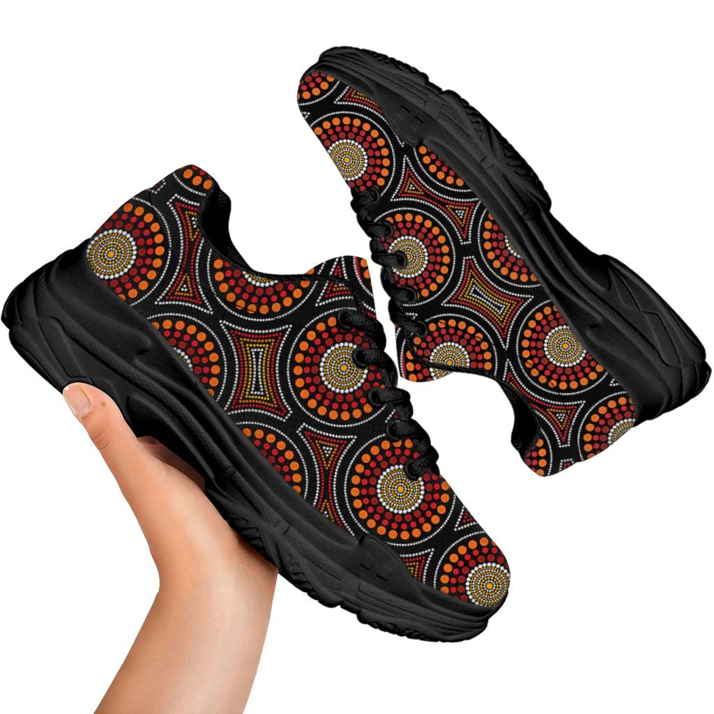 Australian Aboriginal Dot Pattern Print Black Chunky Shoes