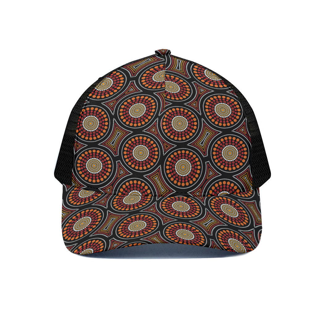 Australian Aboriginal Dot Pattern Print Black Mesh Trucker Cap