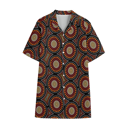 Australian Aboriginal Dot Pattern Print Cotton Hawaiian Shirt