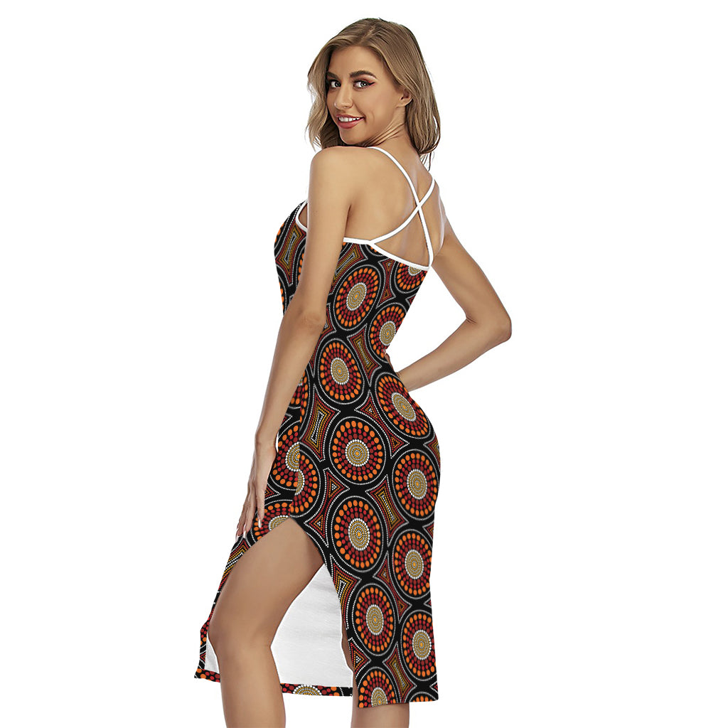 Australian Aboriginal Dot Pattern Print Cross Back Cami Dress
