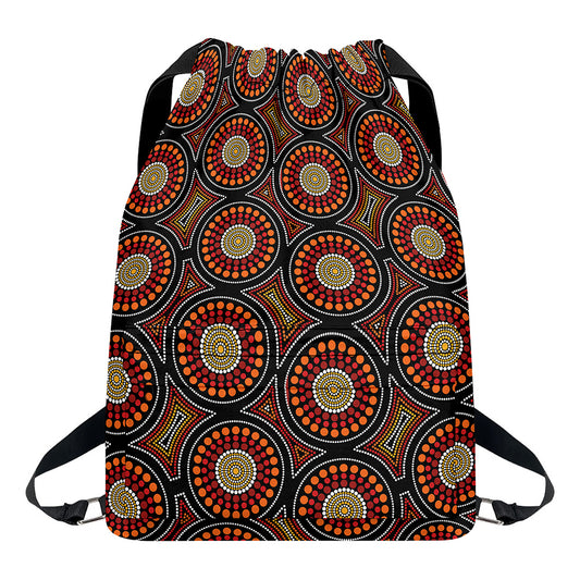 Australian Aboriginal Dot Pattern Print Drawstring Backpack