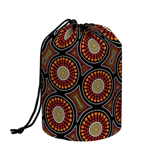 Australian Aboriginal Dot Pattern Print Drawstring Makeup Bag