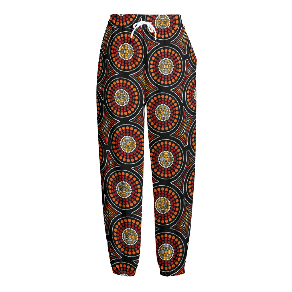 Australian Aboriginal Dot Pattern Print Fleece Lined Knit Pants
