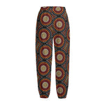 Australian Aboriginal Dot Pattern Print Fleece Lined Knit Pants