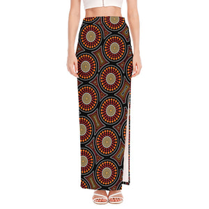 Australian Aboriginal Dot Pattern Print High Slit Maxi Skirt