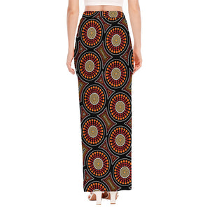 Australian Aboriginal Dot Pattern Print High Slit Maxi Skirt