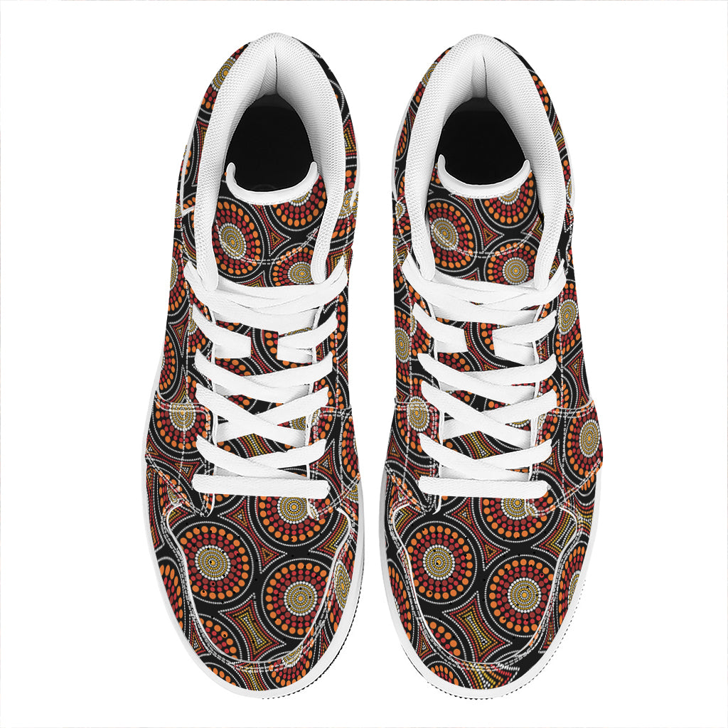 Australian Aboriginal Dot Pattern Print High Top Leather Sneakers