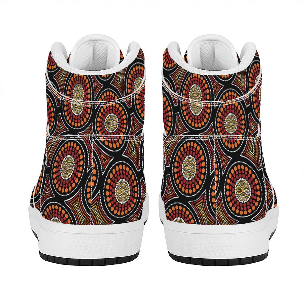 Australian Aboriginal Dot Pattern Print High Top Leather Sneakers