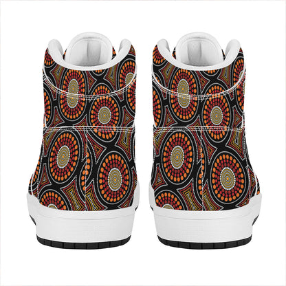 Australian Aboriginal Dot Pattern Print High Top Leather Sneakers