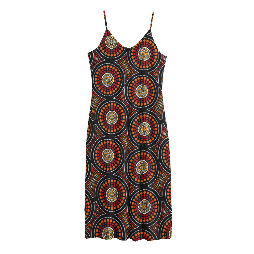 Australian Aboriginal Dot Pattern Print Jersey Midi Cami Dress