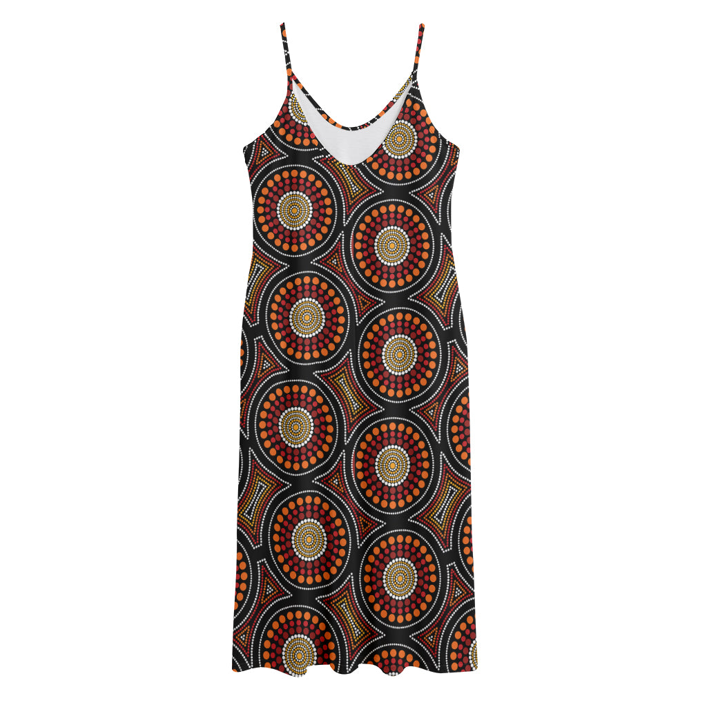 Australian Aboriginal Dot Pattern Print Jersey Midi Cami Dress