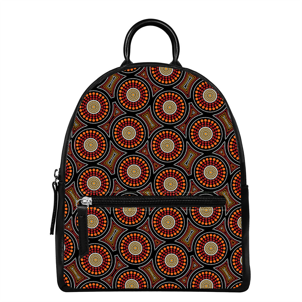 Australian Aboriginal Dot Pattern Print Leather Backpack