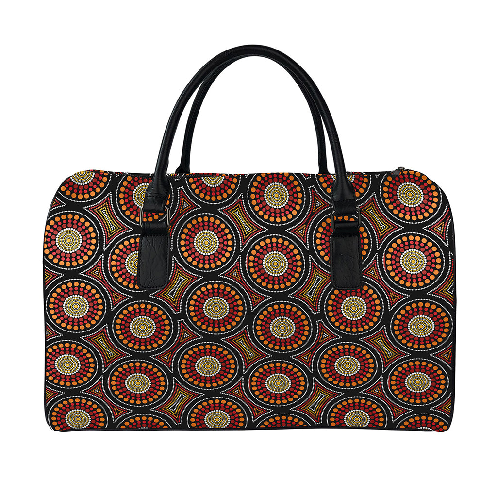 Australian Aboriginal Dot Pattern Print Leather Duffle Bag