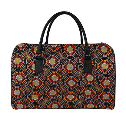 Australian Aboriginal Dot Pattern Print Leather Duffle Bag