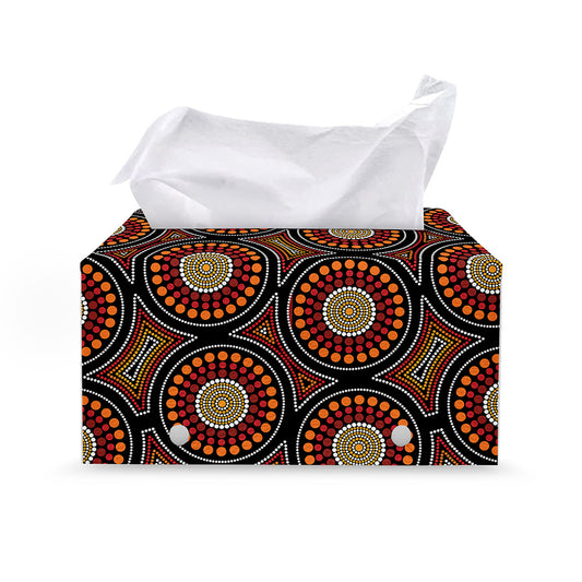 Australian Aboriginal Dot Pattern Print Leather Tissue Box Cover
