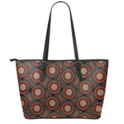 Australian Aboriginal Dot Pattern Print Leather Tote Bag